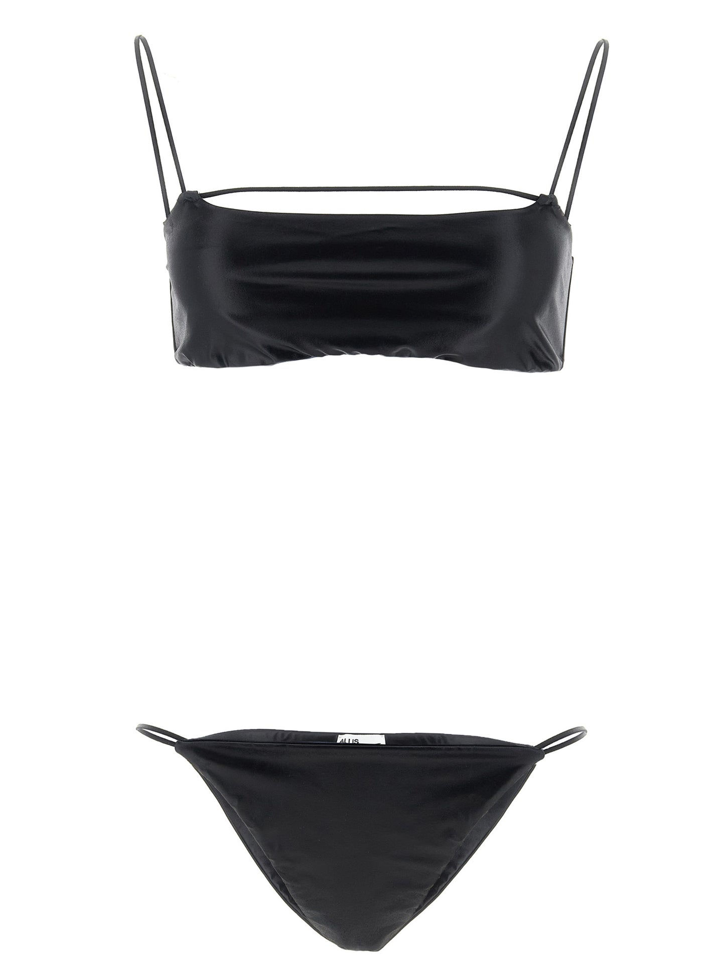 Bikini by ALLIS for women in silk & polyester black features an dramatic silhouette, artfully capturing the essence of the dramatic Women's Silk & Polyester Bikini design with a sophisticated dramatic cut.