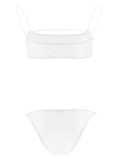 Bikini by ALLIS for women in stretch polyester & silk white presents a provocative silhouette, artfully capturing the essence of the provocative Women's Stretch Polyester & Silk Bikini design for a sophisticated look.