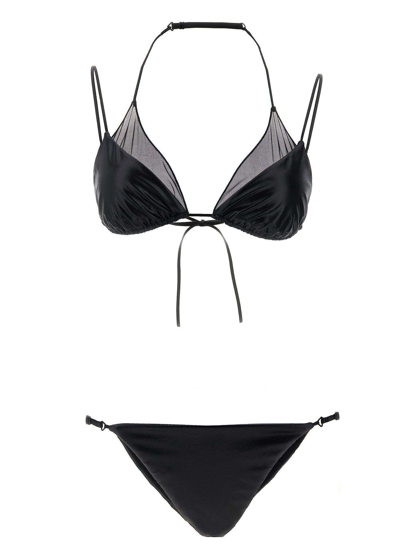 ALLIS Ella Women's Stretch Polyester Satin Bikini - Black Transparent