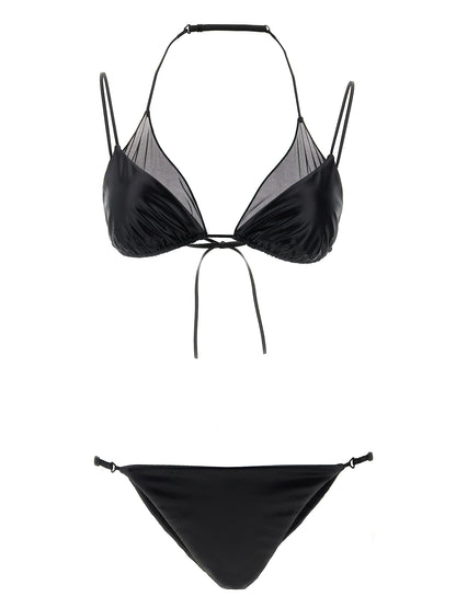 ALLIS Ella Women's Stretch Polyester Satin Bikini - Black Transparent