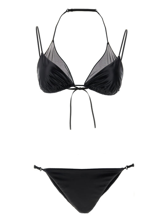 ALLIS Ella Women's Stretch Polyester Satin Bikini - Black Transparent