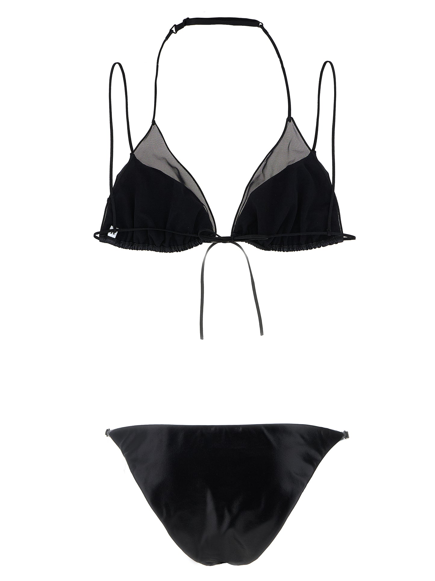 ALLIS Ella Women's Stretch Polyester Satin Bikini - Black Transparent