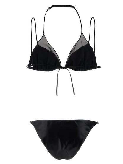 ALLIS Ella Women's Stretch Polyester Satin Bikini - Black Transparent