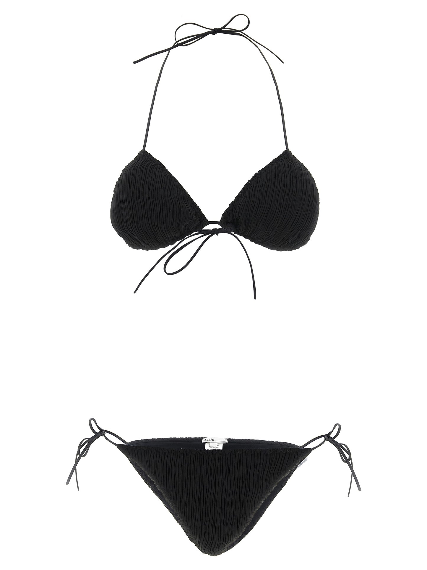 Bikini by ALLIS for women in polyester black presents a provocative silhouette, artfully capturing the essence of the provocative Plisse Waves Women's Polyester Bikini design for a sophisticated look.