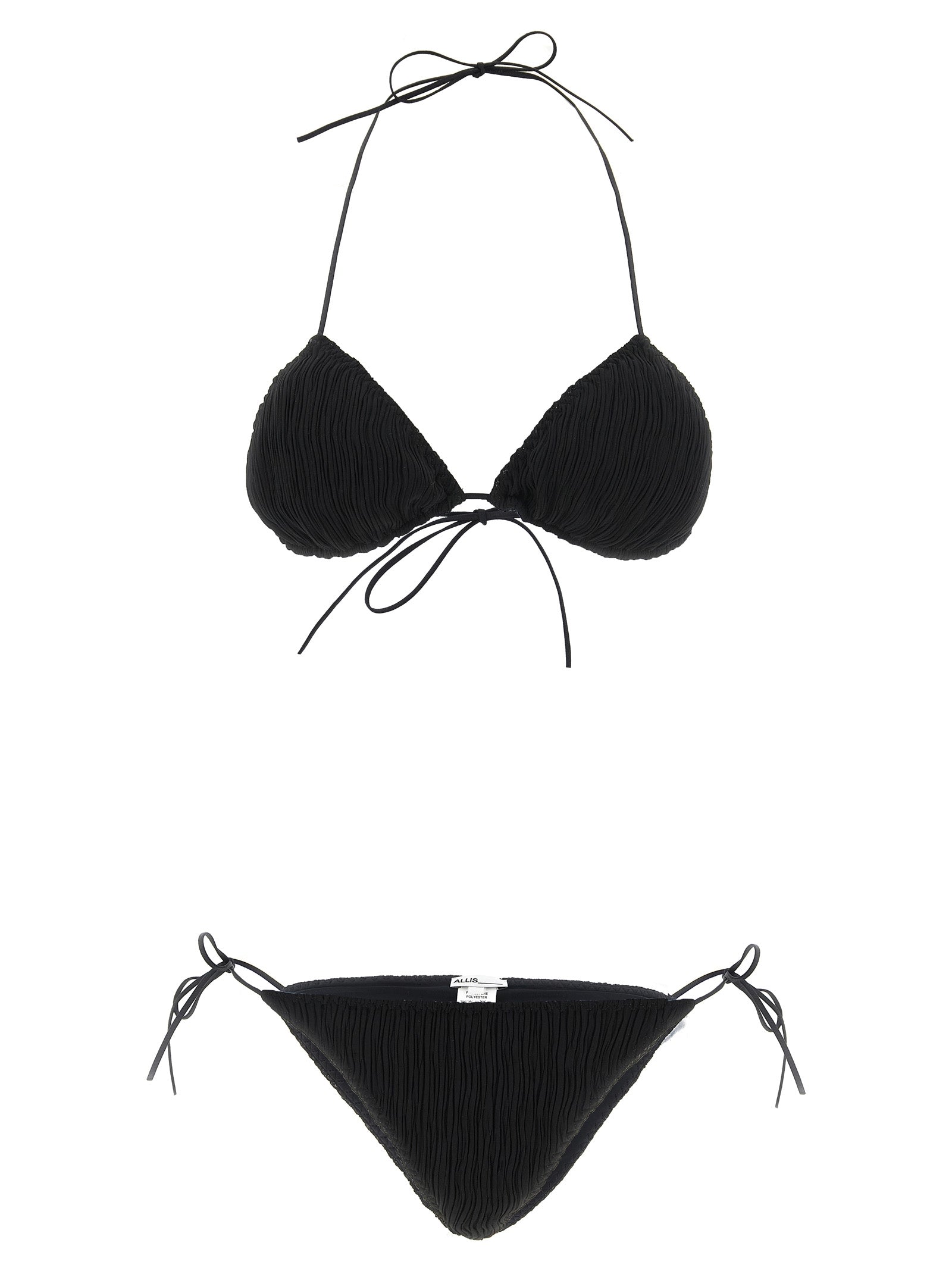 Bikini by ALLIS for women in polyester black presents a provocative silhouette, artfully capturing the essence of the provocative Plisse Waves Women's Polyester Bikini design for a sophisticated look.