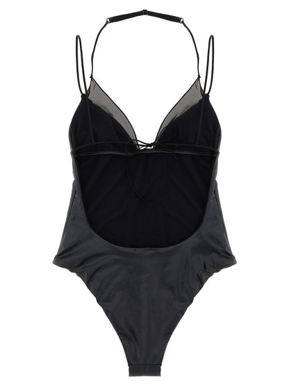 One-Piece Swimsuit by ALLIS for women in stretch polyester satin black & transparent features an magnificent silhouette that beautifully showcases the elegant Kate Women's Stretch Polyester Satin One-Piece Swimsuit design with a magnificent fit.