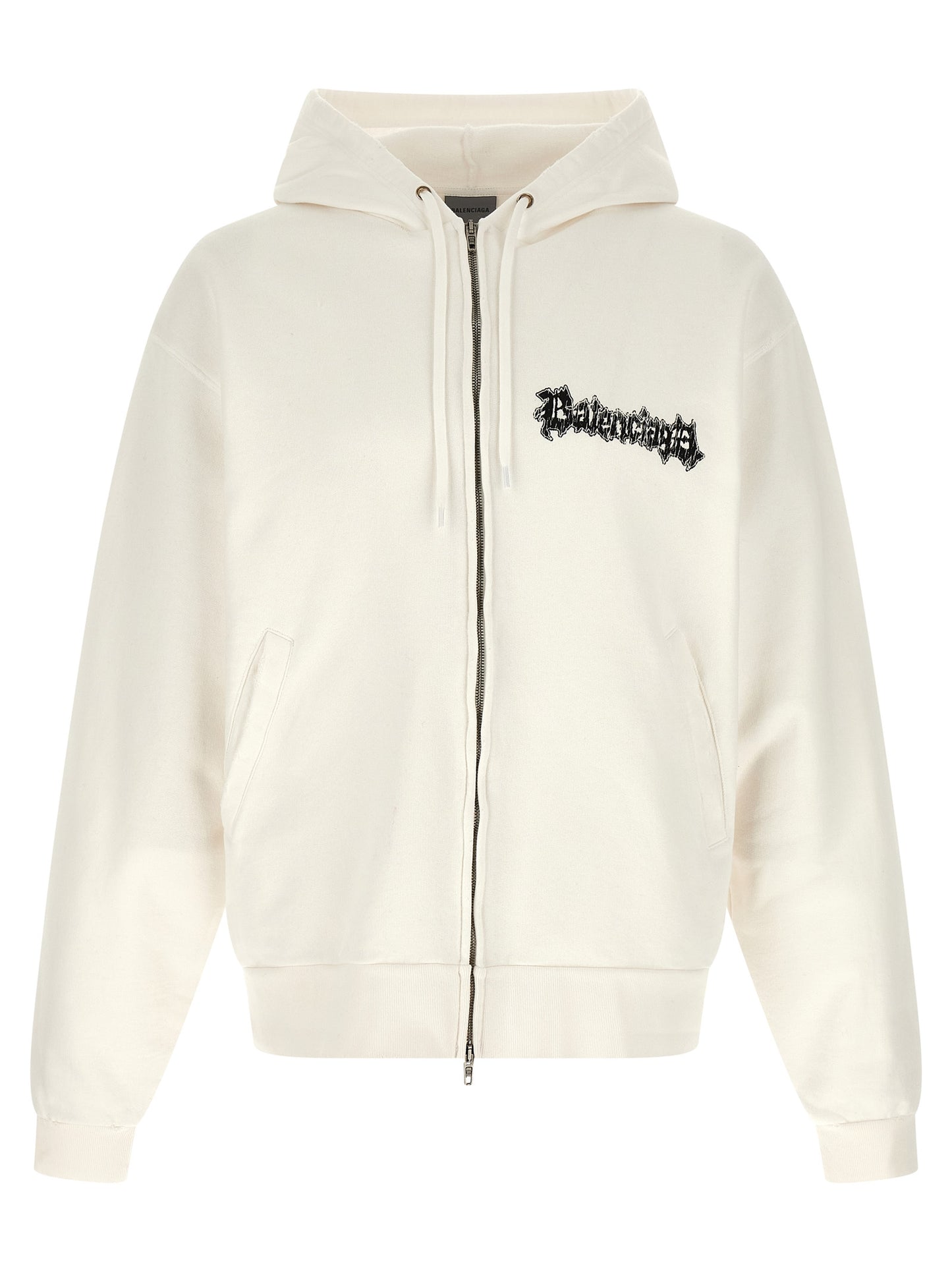 Sweatshirt Hoodie by Balenciaga for men in cotton white & print features a authentic silhouette, showcasing a sophisticated hooded neckline and authentic long-sleeve detail for a refined finish.
