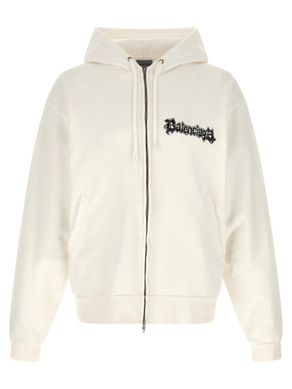 Sweatshirt Hoodie by Balenciaga for men in cotton white & print features a authentic silhouette, showcasing a sophisticated hooded neckline and authentic long-sleeve detail for a refined finish.