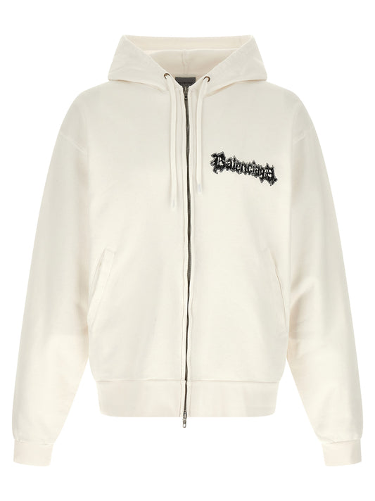 Sweatshirt Hoodie by Balenciaga for men in cotton white & print features a authentic silhouette, showcasing a sophisticated hooded neckline and authentic long-sleeve detail for a refined finish.