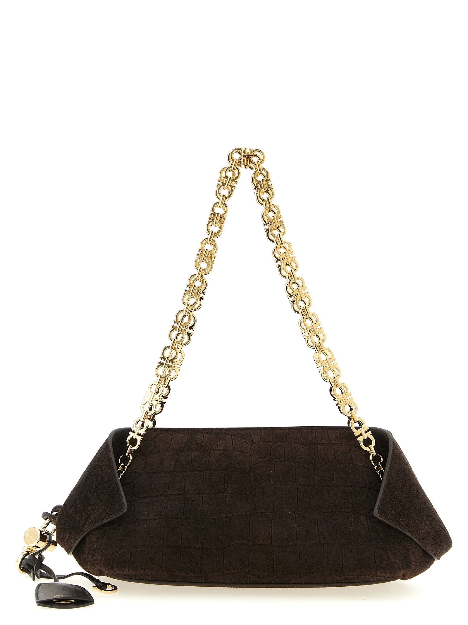 Shoulder Bag by Ferragamo for women in suede exotic leather brown features a effortless sophistication silhouette, secured by a zipper & magnetic with ample and versatile shoulder-strap & handle for a effortless sophistication finish.