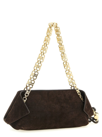 Shoulder Bag by Ferragamo for women in suede exotic leather brown features a effortless sophistication silhouette, secured by a zipper & magnetic with ample and versatile shoulder-strap & handle for a effortless sophistication finish.