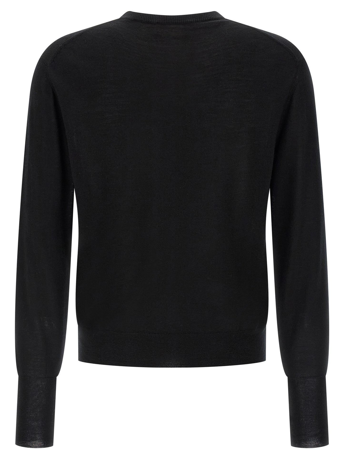Cardigan by MA'RY'YA for men in cashmere modacrylic merino wool blend black features a dramatic silhouette, showcasing a sophisticated crew neckline and dramatic detail for a timeless, premium look.
