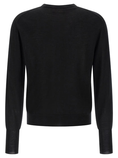 Cardigan by MA'RY'YA for men in cashmere modacrylic merino wool blend black features a dramatic silhouette, showcasing a sophisticated crew neckline and dramatic detail for a timeless, premium look.
