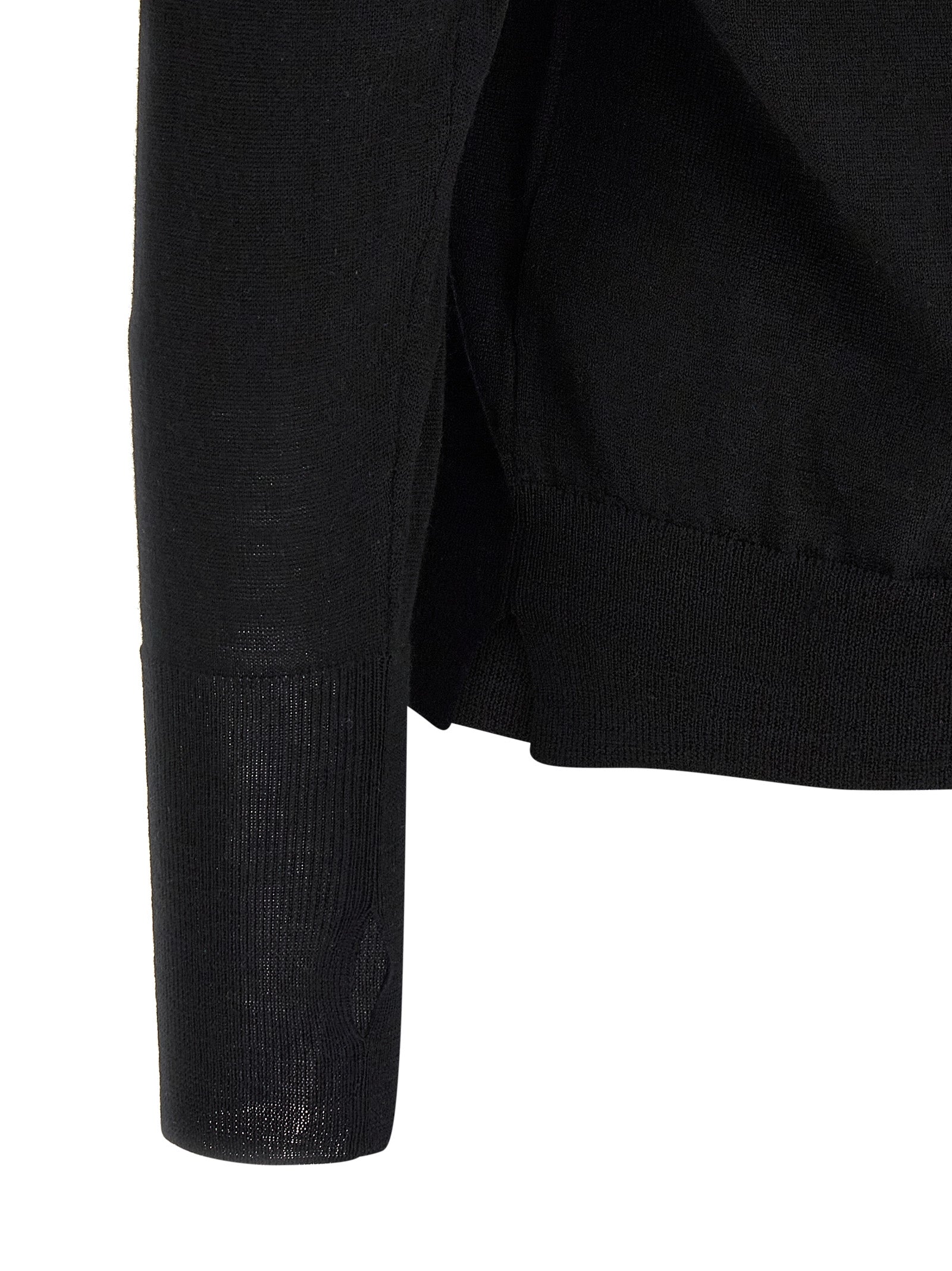 Cardigan by MA'RY'YA for men in cashmere modacrylic merino wool blend black presents a textural silhouette, artfully finished with a textural and for a sophisticated, textural look.