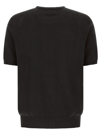 Cardigan by MA'RY'YA for men in modacrylic & cotton black showcases a luxurious silhouette, meticulously detailed with a sophisticated crew neckline and for a refined finish.