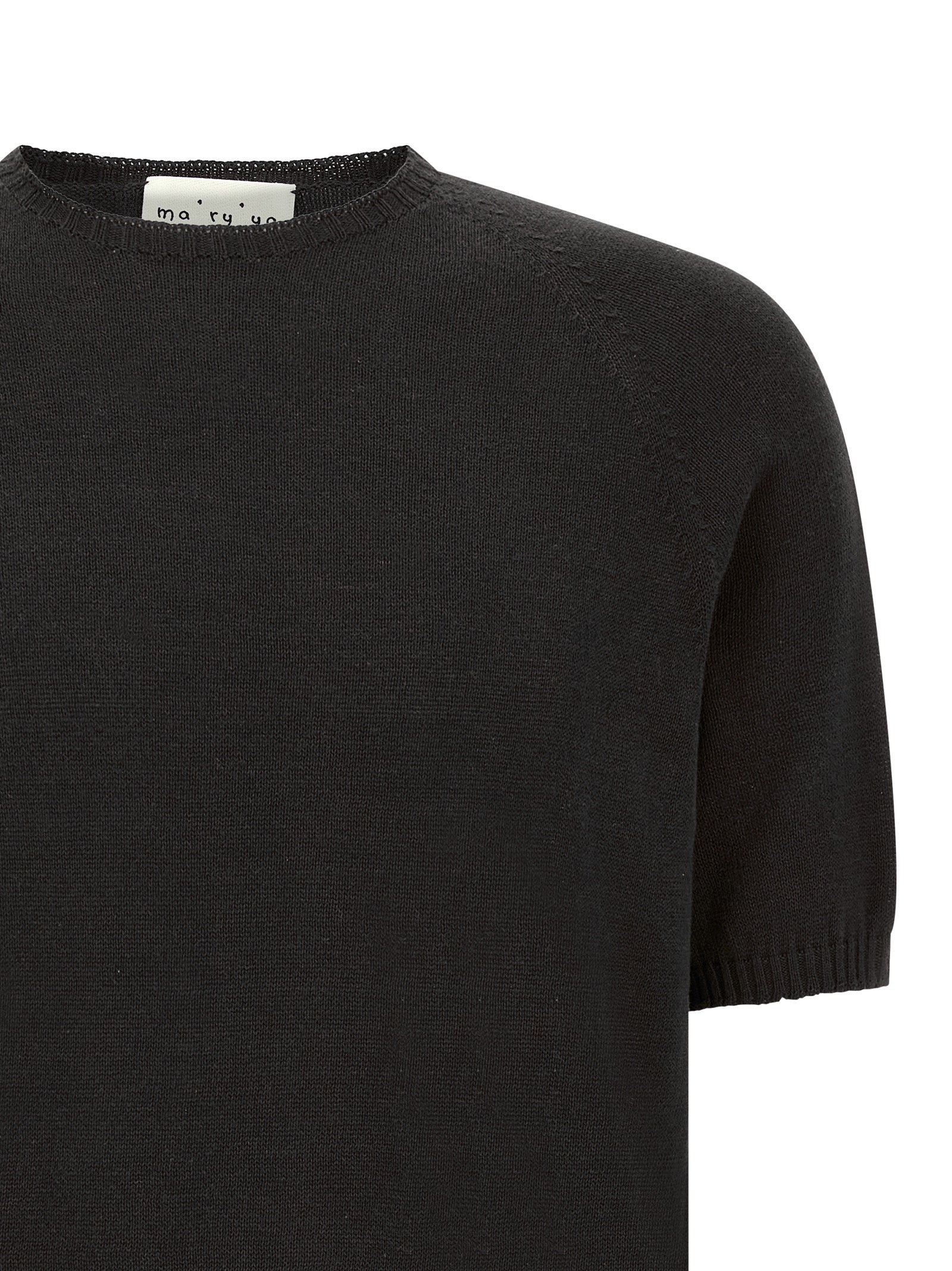 Cardigan by MA'RY'YA for men in modacrylic & cotton black features an impeccable silhouette, showcasing a sophisticated crew neckline and detail for a truly impeccable finish.