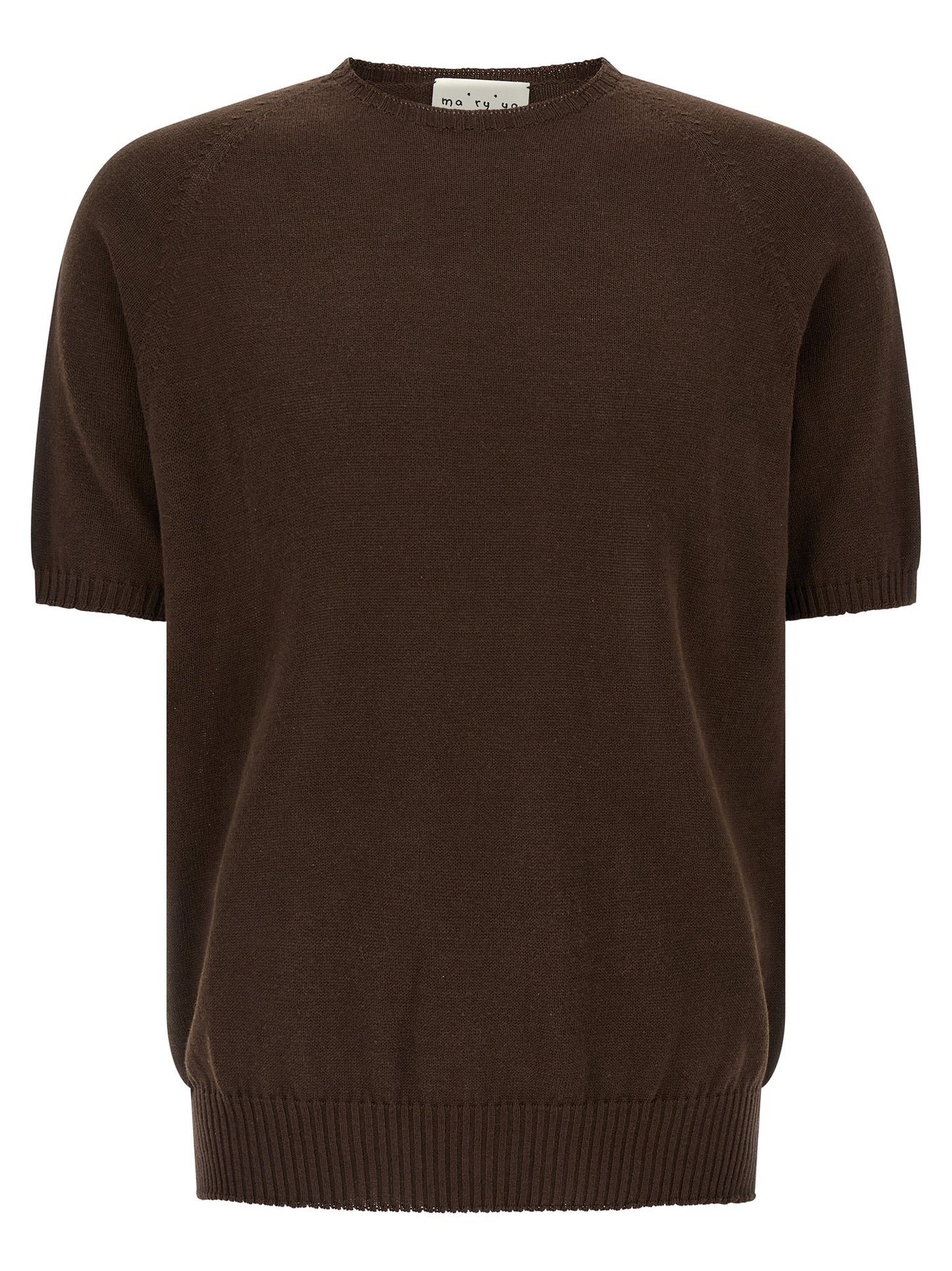 Cardigan by MA'RY'YA for men in modacrylic & cotton brown showcases a luxurious silhouette, meticulously detailed with a sophisticated crew neckline and for a refined finish.