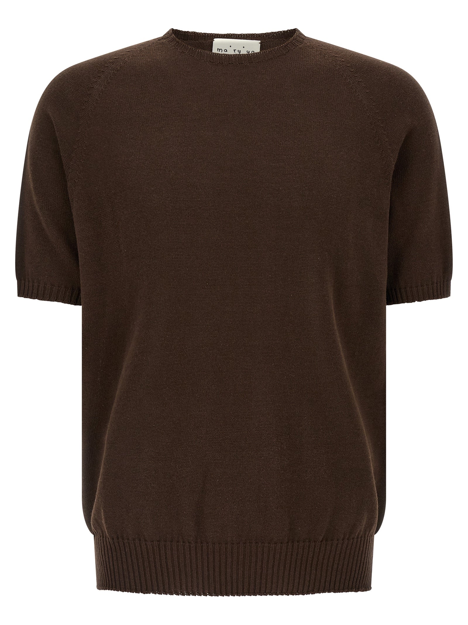 Cardigan by MA'RY'YA for men in modacrylic & cotton brown showcases a luxurious silhouette, meticulously detailed with a sophisticated crew neckline and for a refined finish.