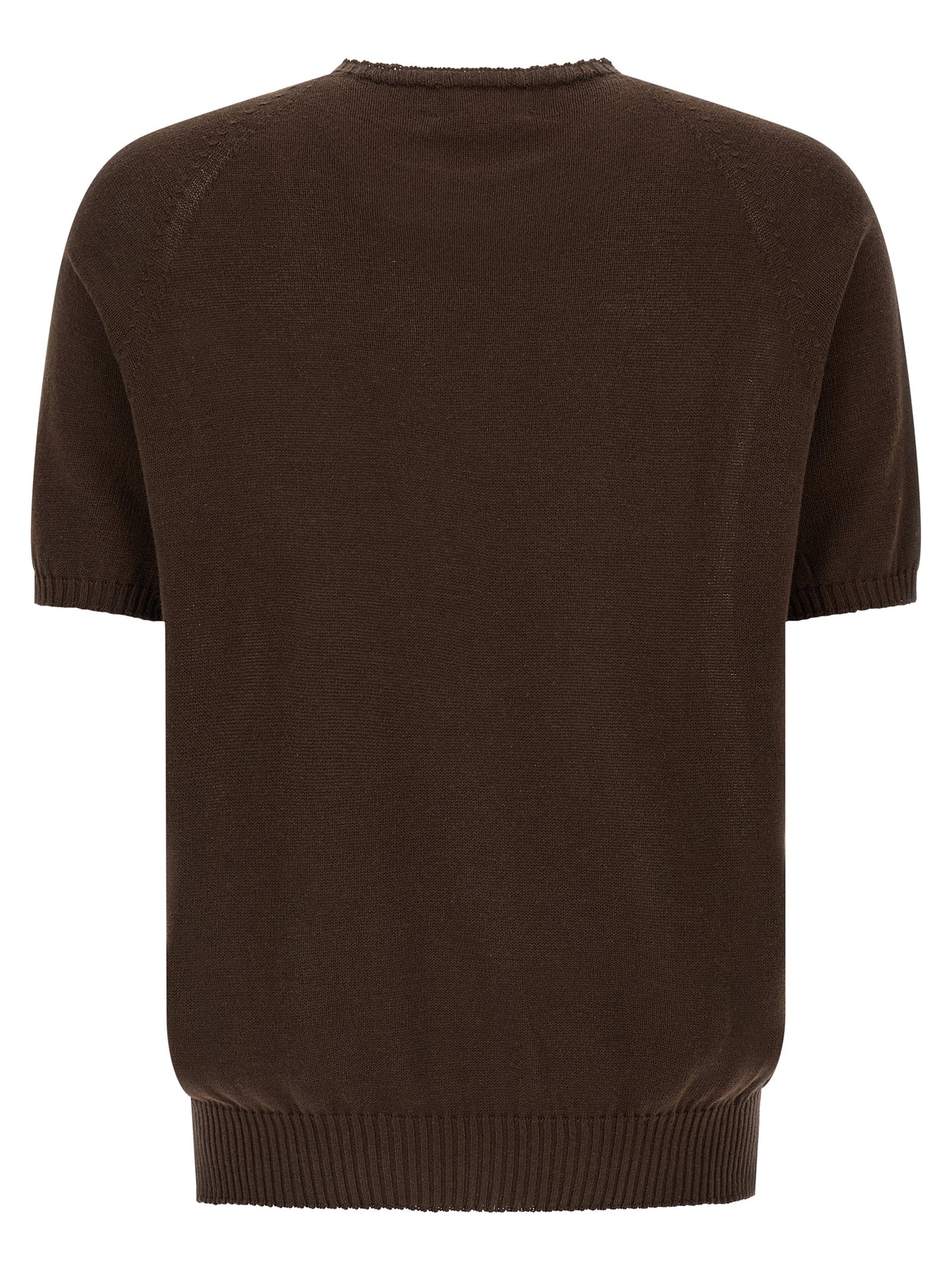 Cardigan by MA'RY'YA for men in modacrylic & cotton brown features an impeccable silhouette, showcasing a sophisticated crew neckline and detail for a truly impeccable finish.