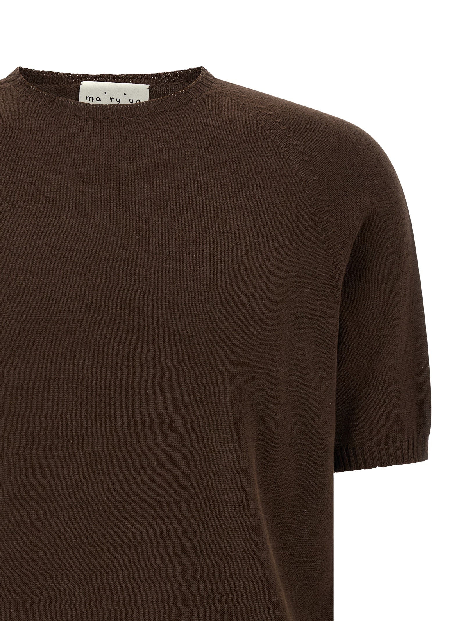 Cardigan by MA'RY'YA for men in modacrylic & cotton brown presents a textural silhouette, artfully finished with a textural crew neckline and for a sophisticated, textural look.
