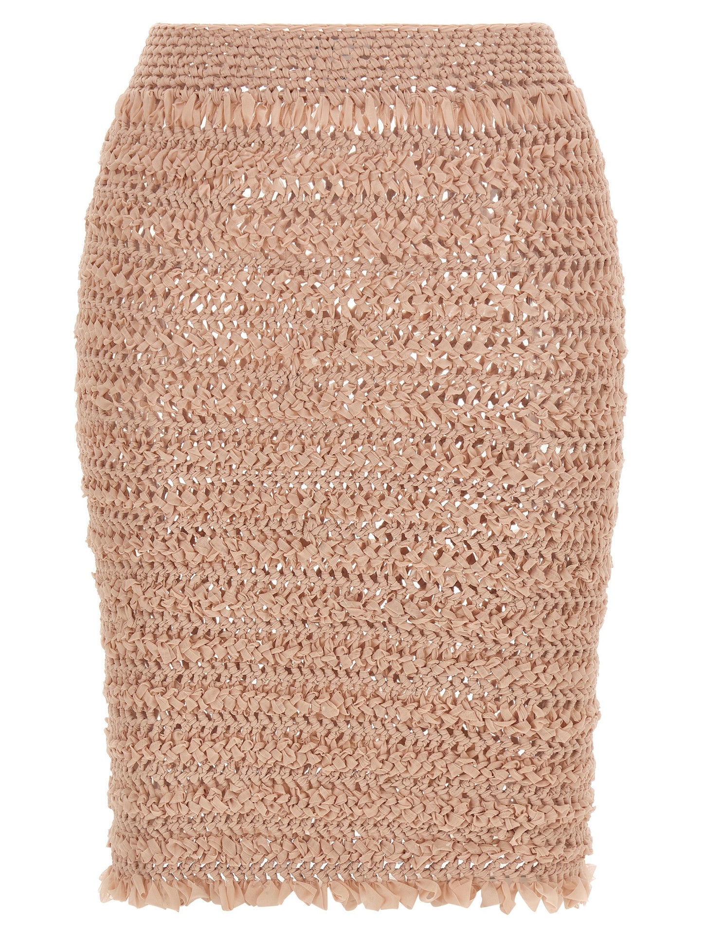 Skirt by ALLIS for women in stretch polyester multicolor, pink & transparent features a captivating silhouette, showcasing the captivating Emma Women's Stretch Polyester Skirt design with a sophisticated midi for a captivating look.
