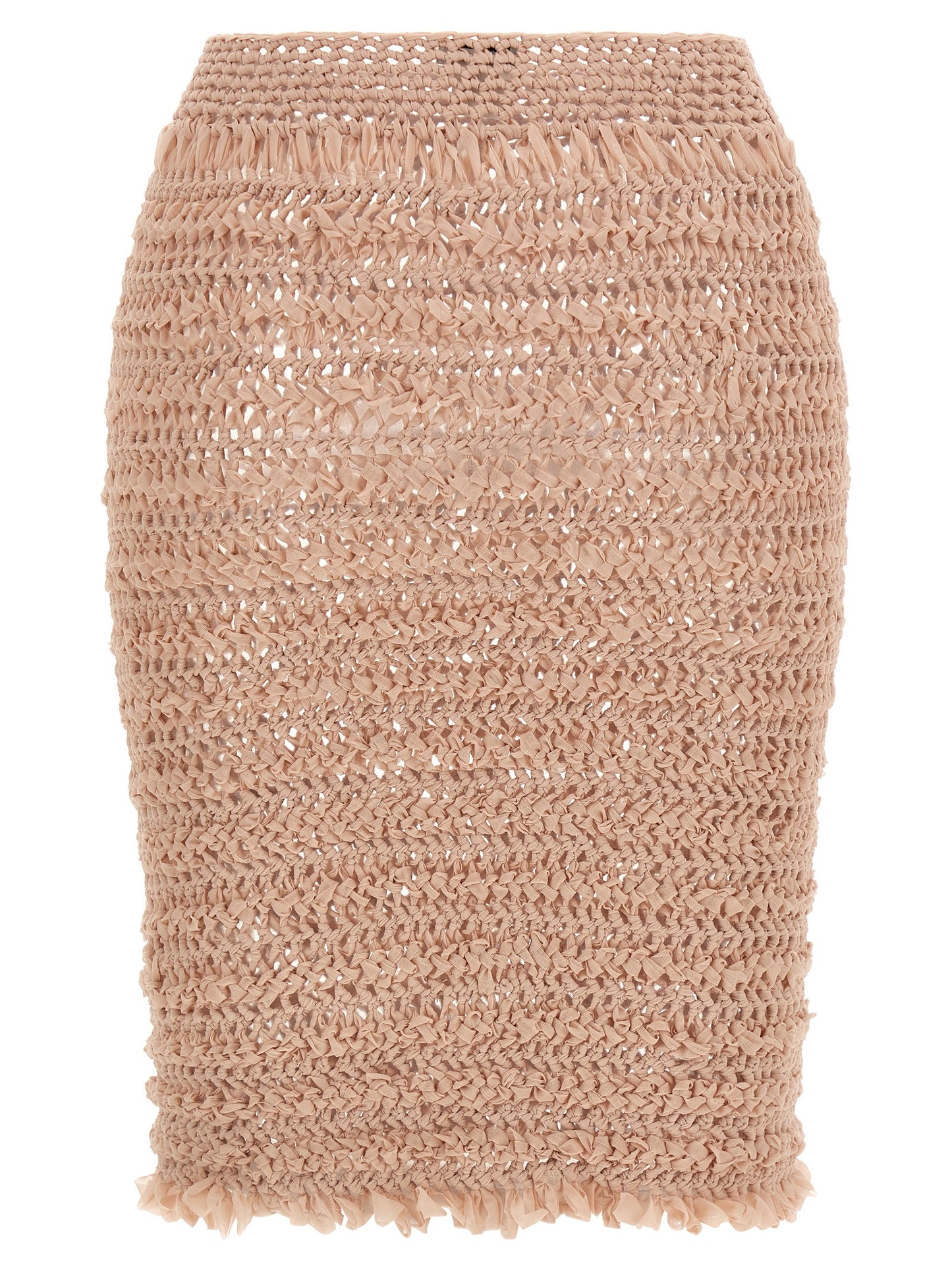 Skirt by ALLIS for women in stretch polyester multicolor, pink & transparent features a sublime silhouette, showcasing the sublime design of the Emma Women's Stretch Polyester Skirt in a sophisticated midi.