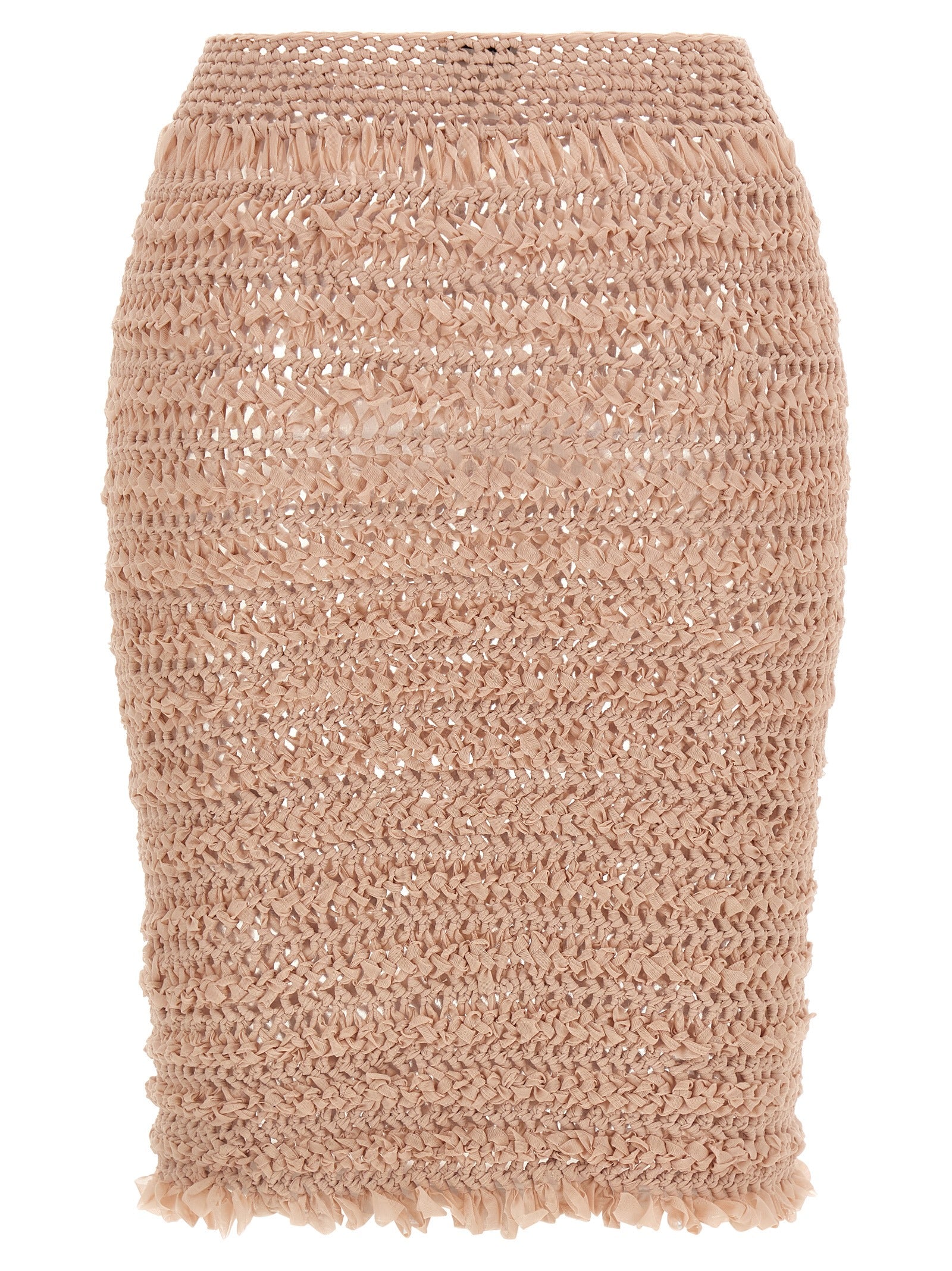 Skirt by ALLIS for women in stretch polyester multicolor, pink & transparent features a sublime silhouette, showcasing the sublime design of the Emma Women's Stretch Polyester Skirt in a sophisticated midi.