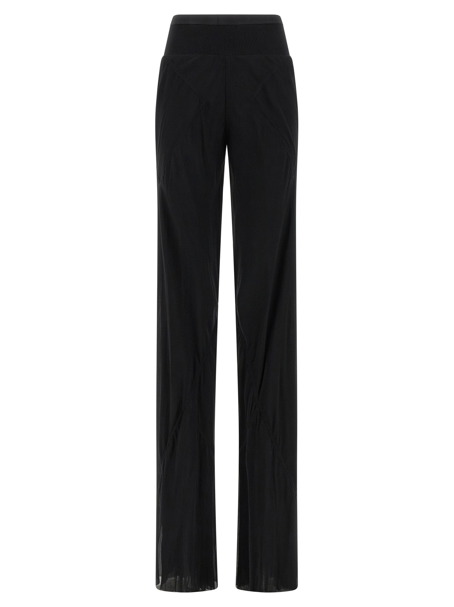 Trousers by Rick Owens for women in silk black & transparent features an on trend silhouette, showcasing a sophisticated flared with a long and for an on trend finish.