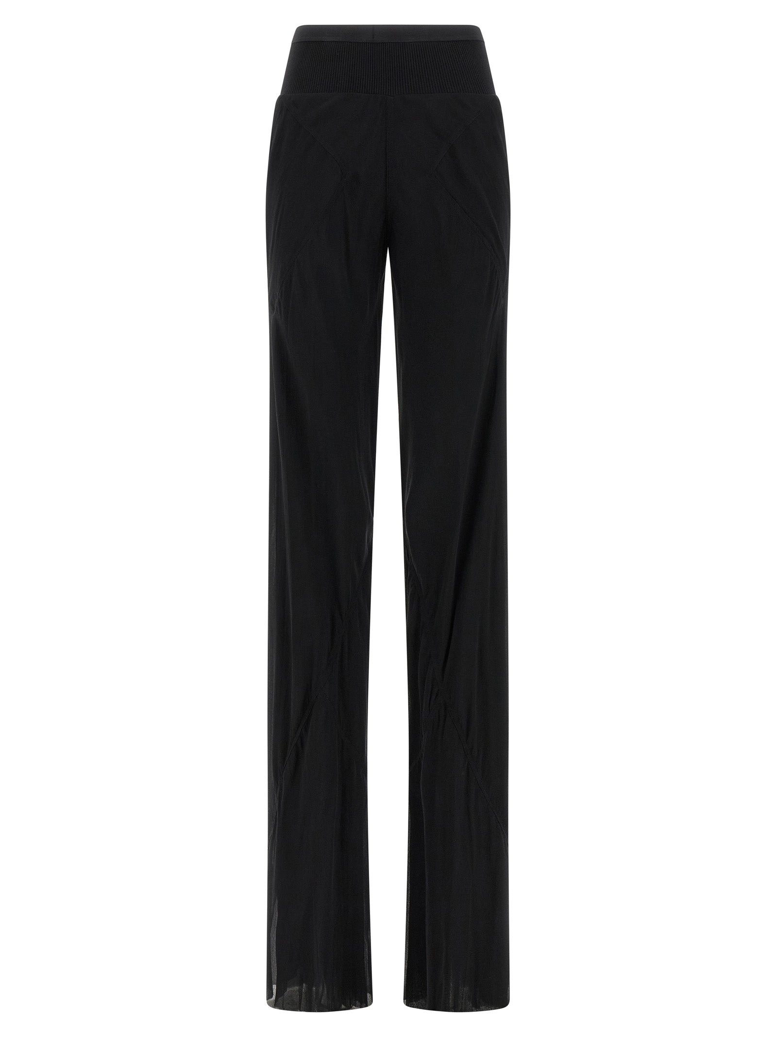 Trousers by Rick Owens for women in silk black & transparent features an on trend silhouette, showcasing a sophisticated flared with a long and for an on trend finish.