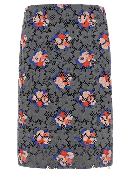 Skirt by Fendi for women in polyamide viscose & cotton gray, floral & print features a sublime silhouette, showcasing the sublime design of the Women's Flared Polyamide Viscose & Cotton Midi Skirt in a sophisticated midi.