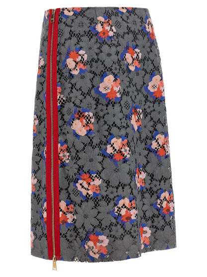Skirt by Fendi for women in polyamide viscose & cotton gray, floral & print features an tailored silhouette, artfully capturing the essence of Women's Flared Polyamide Viscose & Cotton Midi Skirt in a sophisticated midi.