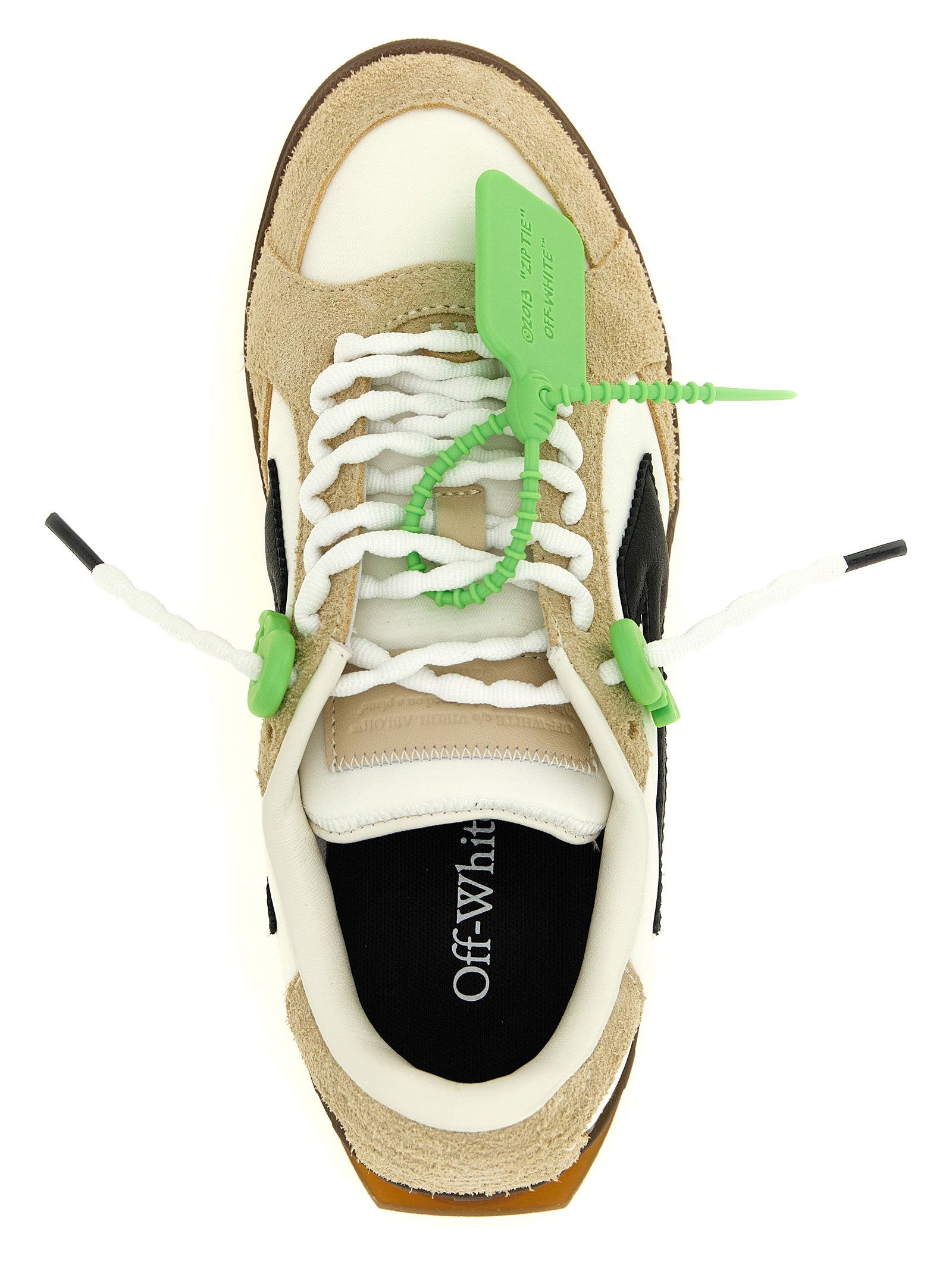 Athletic Sneakers by Off-White for women in silicone nylon suede leather multicolor, white & patterned showcases a architectural silhouette, artfully capturing the essence of the Play Women's Athletic Silicone Nylon Suede Leather Sneakers with its signature architectural athletic style construction.