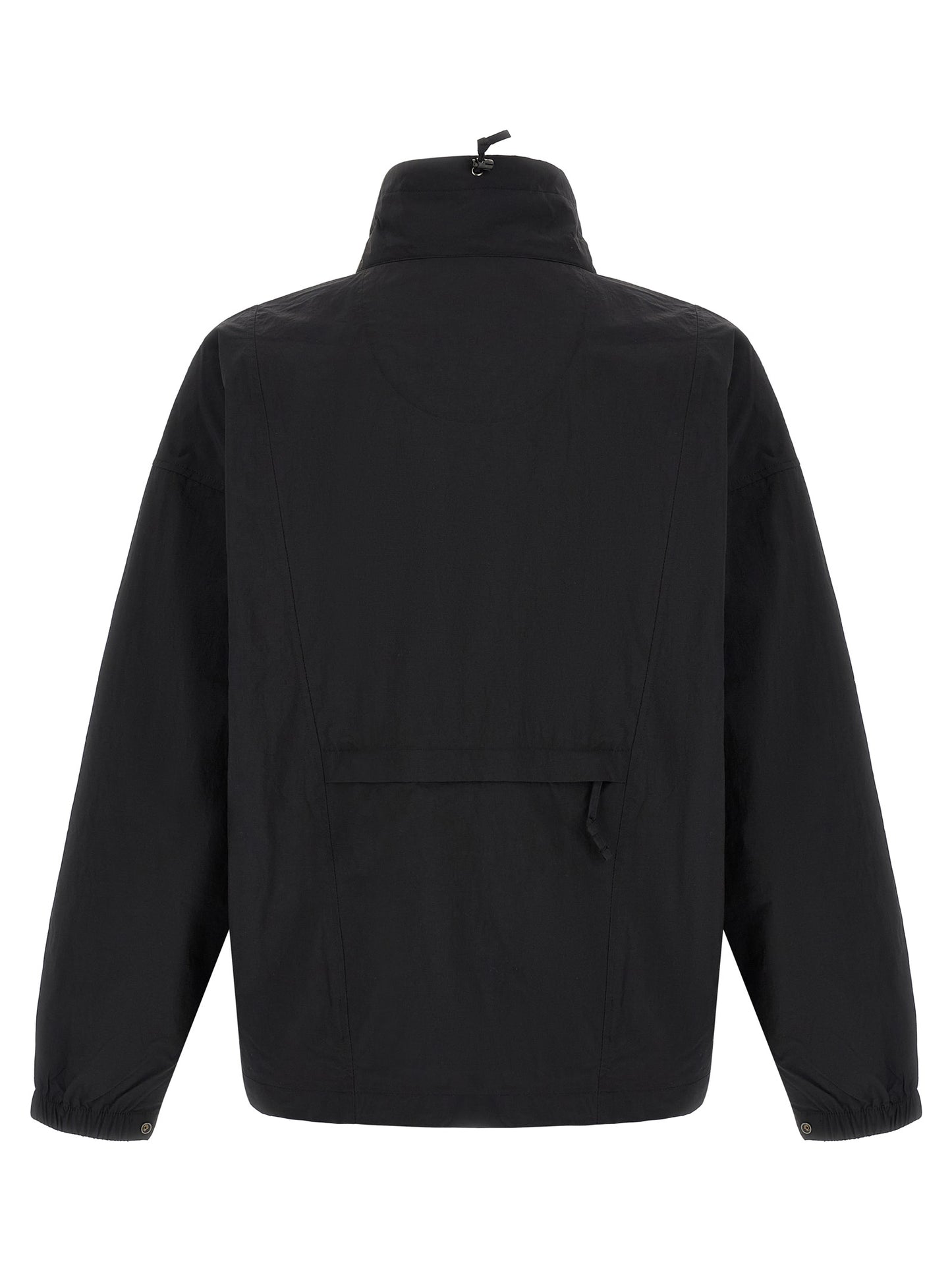 Windbreaker Jacket by The North Face for men in nylon black & red features an stylish silhouette, showcasing a sophisticated high-neck neckline and performance-driven pockets & windproof for a premium, stylish look.