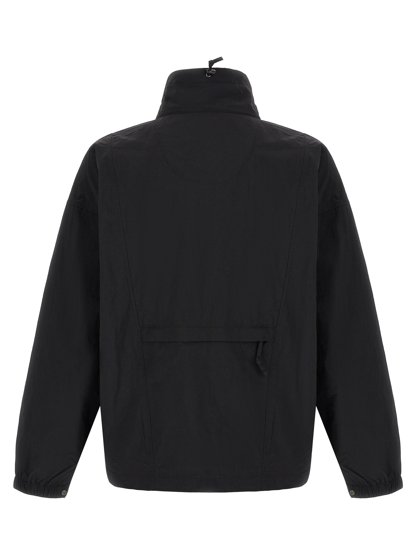 Windbreaker Jacket by The North Face for men in nylon black & red features an stylish silhouette, showcasing a sophisticated high-neck neckline and performance-driven pockets & windproof for a premium, stylish look.