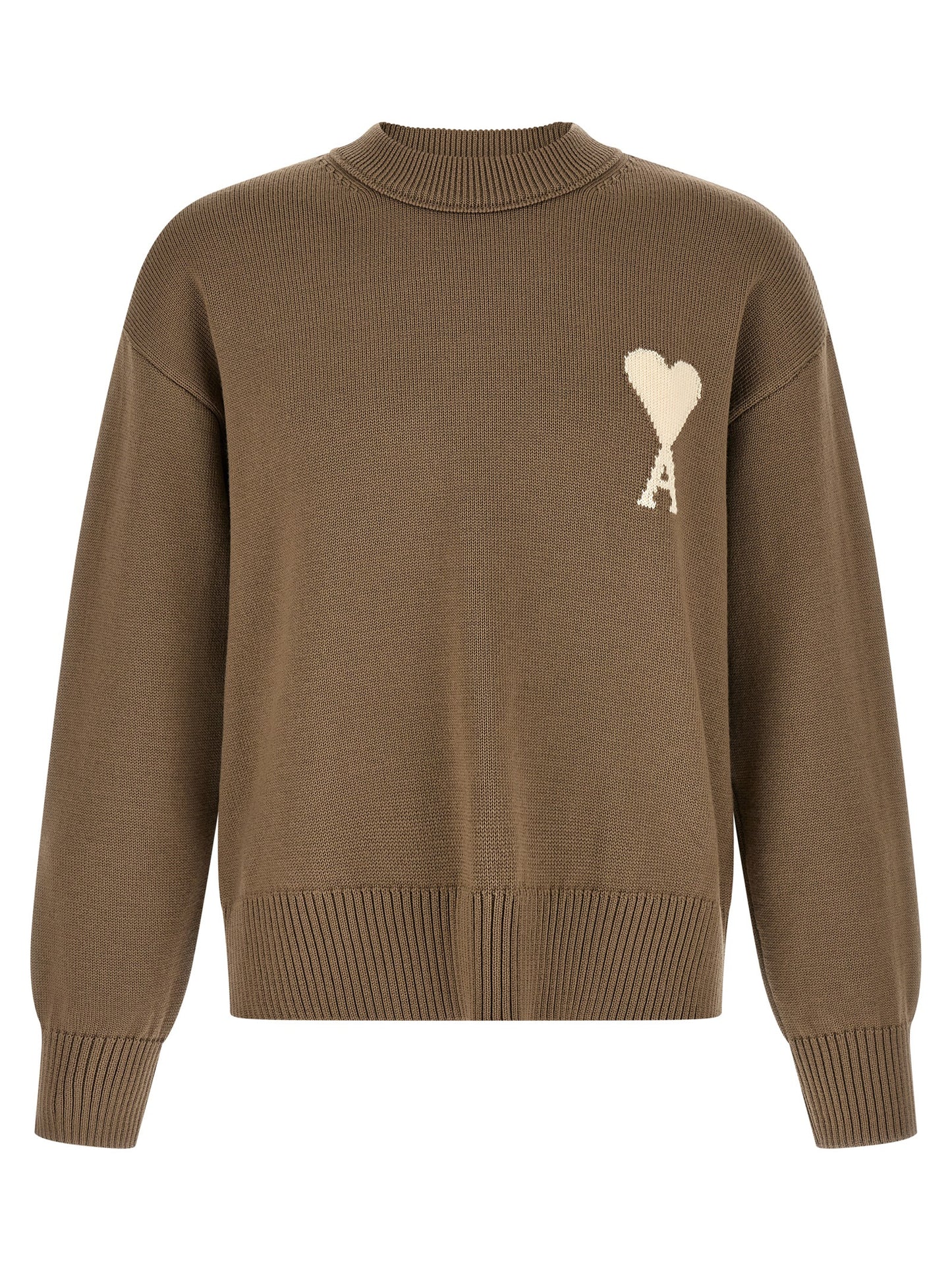 Cardigan by Ami Paris for men in wool cotton beige features a nuanced silhouette with a refined crew neckline and nuanced long-sleeve detailing for a sophisticated look.