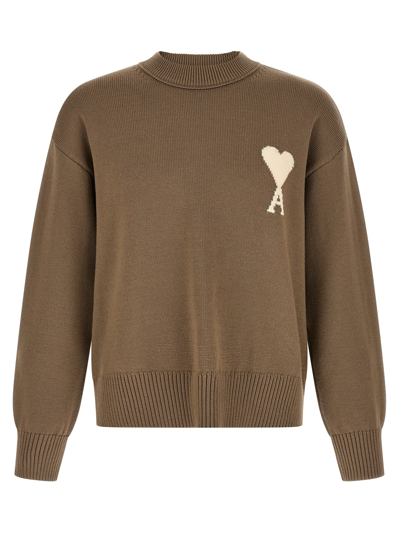 Cardigan by Ami Paris for men in wool cotton beige features a nuanced silhouette with a refined crew neckline and nuanced long-sleeve detailing for a sophisticated look.