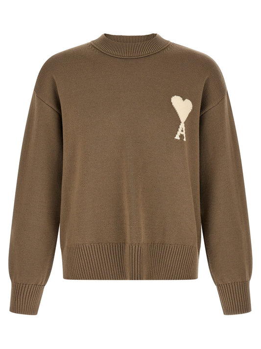 Cardigan by Ami Paris for men in wool cotton beige features a nuanced silhouette with a refined crew neckline and nuanced long-sleeve detailing for a sophisticated look.