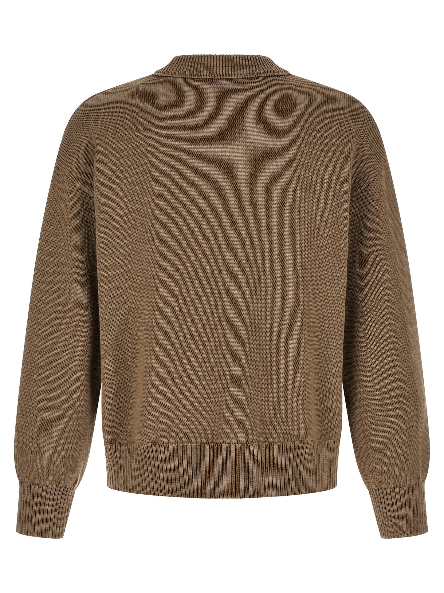 Cardigan by Ami Paris for men in wool cotton beige features a dramatic silhouette, showcasing a sophisticated crew neckline and dramatic detail for a timeless, premium look.