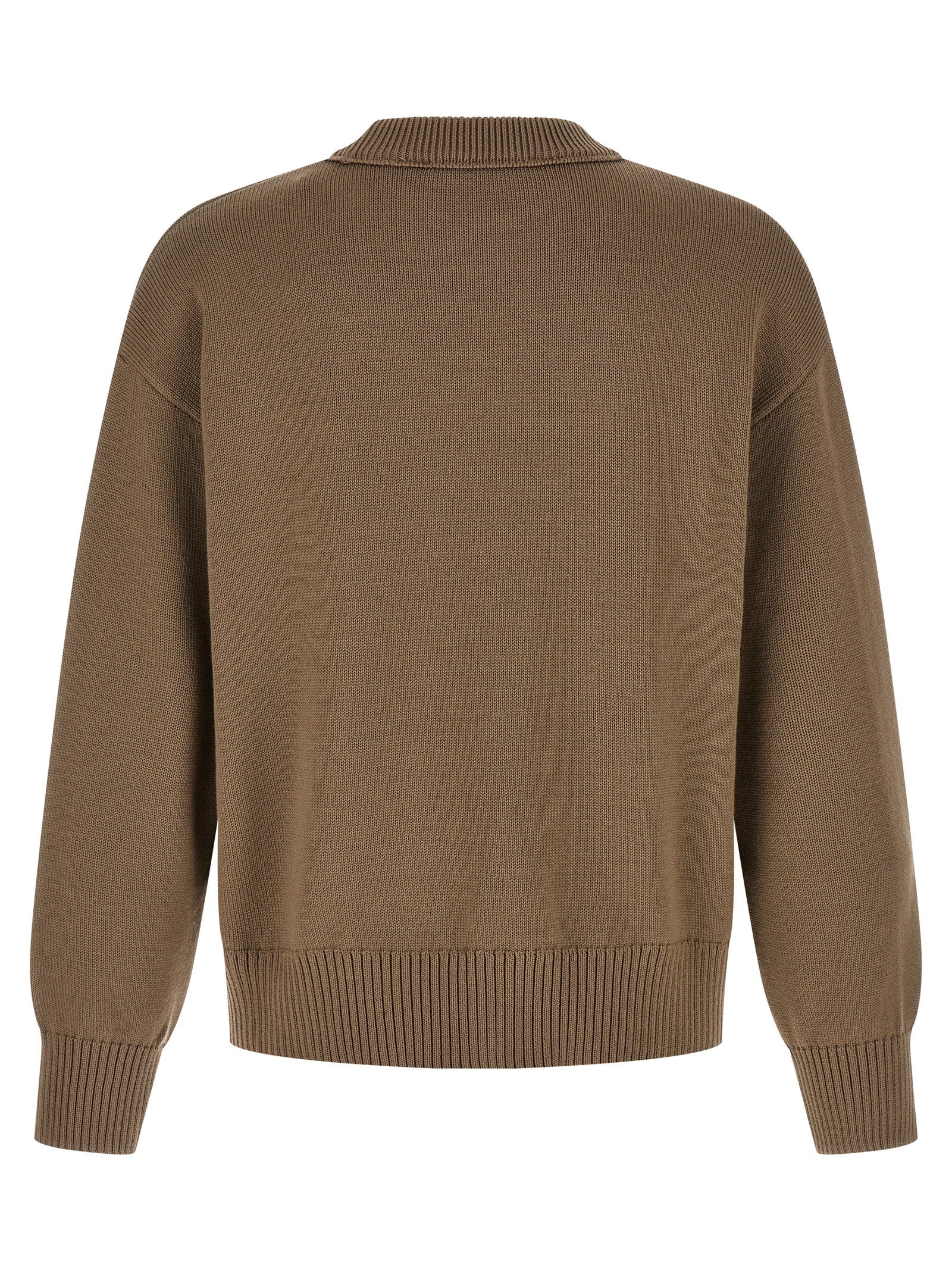 Cardigan by Ami Paris for men in wool cotton beige features a dramatic silhouette, showcasing a sophisticated crew neckline and dramatic detail for a timeless, premium look.