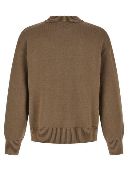 Cardigan by Ami Paris for men in wool cotton beige features a dramatic silhouette, showcasing a sophisticated crew neckline and dramatic detail for a timeless, premium look.