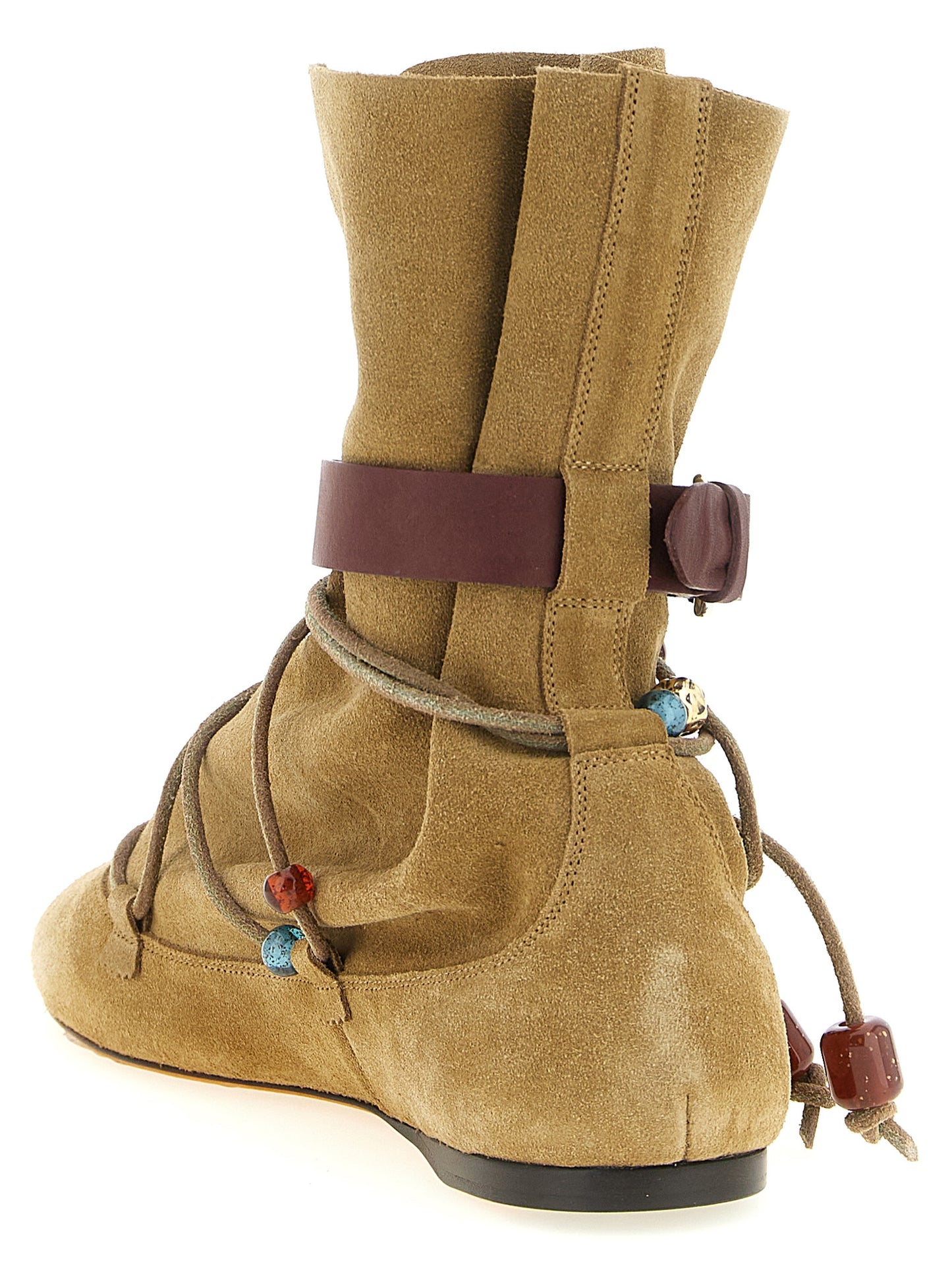 Flat Ankle Strap Boots by Isabel Marant for women in resin & suede calfskin leather beige features an enchanting design from the Women's Resin & Suede Calfskin Leather Flat Ankle Strap Boots collection, highlighting a enchanting flat and for a refined look.