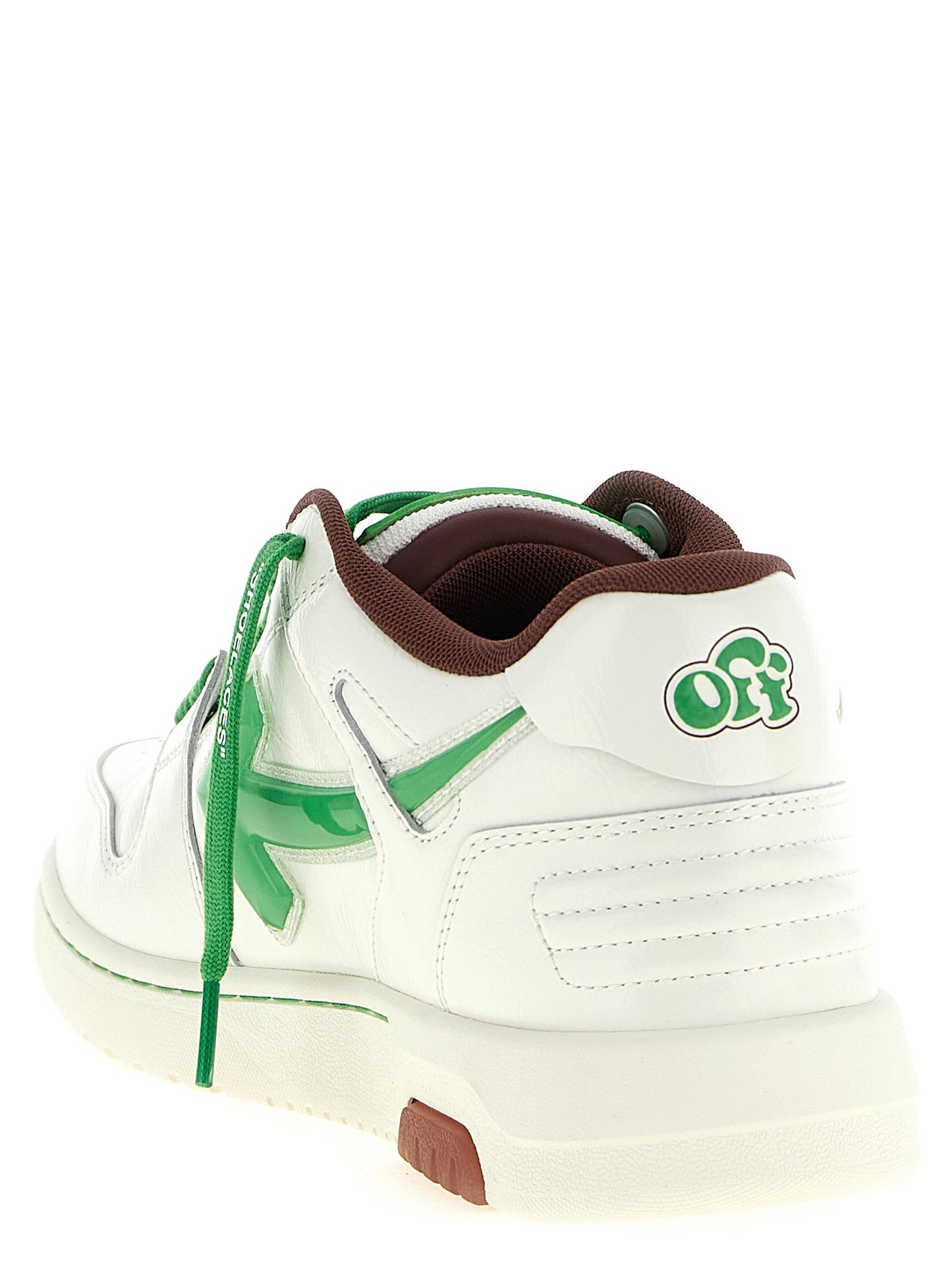 Athletic Sneakers by Off-White for men in tu polyester leather bicolour, green & white showcases an impeccable silhouette, defined by an impeccable athletic style design that perfectly captures the essence of the Men's Athletic TU Polyester Leather Sneakers.