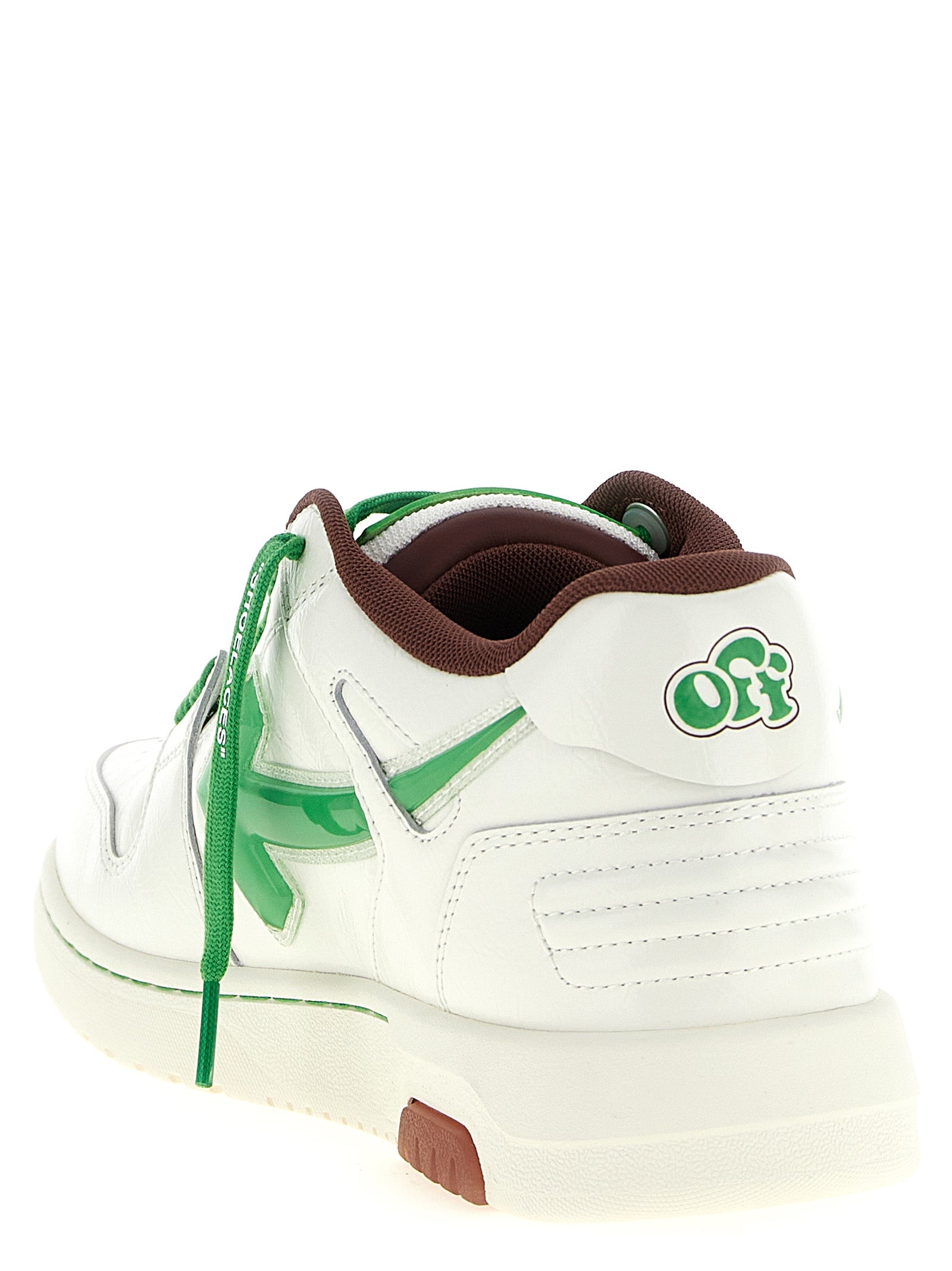 Athletic Sneakers by Off-White for men in tu polyester leather bicolour, green & white showcases an impeccable silhouette, defined by an impeccable athletic style design that perfectly captures the essence of the Men's Athletic TU Polyester Leather Sneakers.