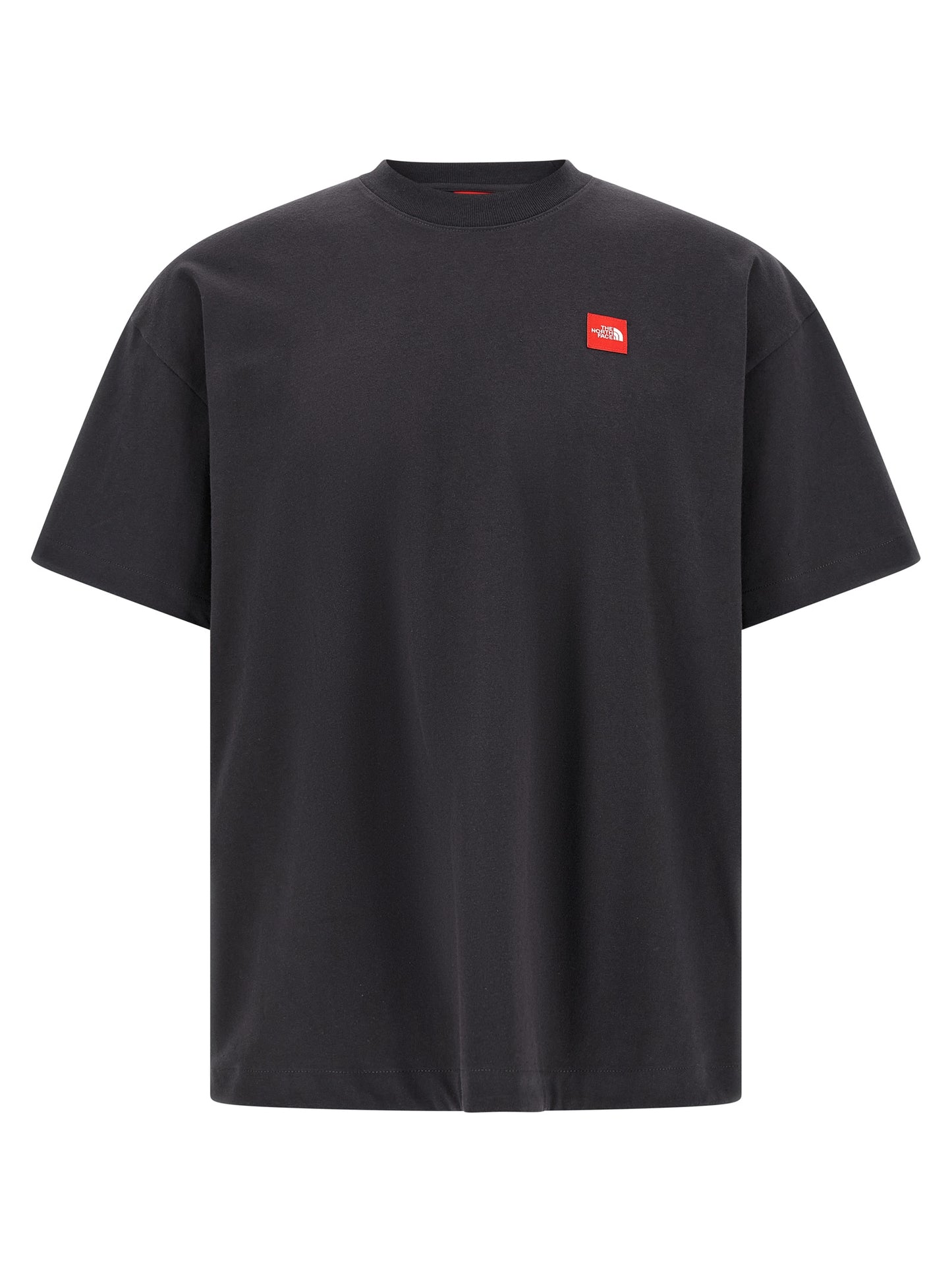 T-Shirt by The North Face for men in cotton gray & red features a plush silhouette, showcasing a sophisticated crew neckline and short-sleeve for a truly plush finish.