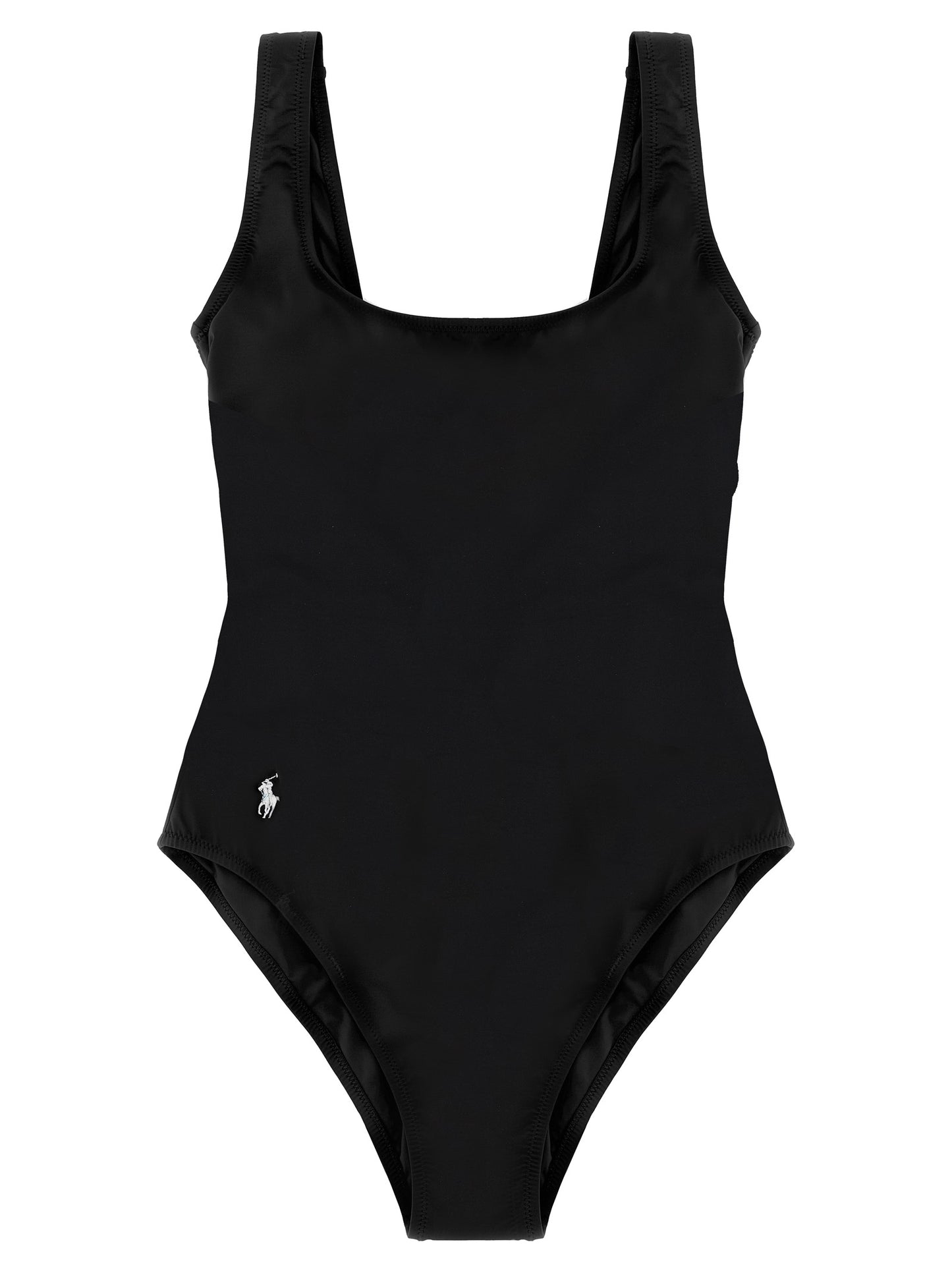 One-Piece Swimsuit by Polo Ralph Lauren for women in stretch nylon black features a ethereal silhouette, artfully capturing the essence of Pony Waves Women's Stretch Nylon One-Piece Swimsuit with its ethereal design and refined cut.