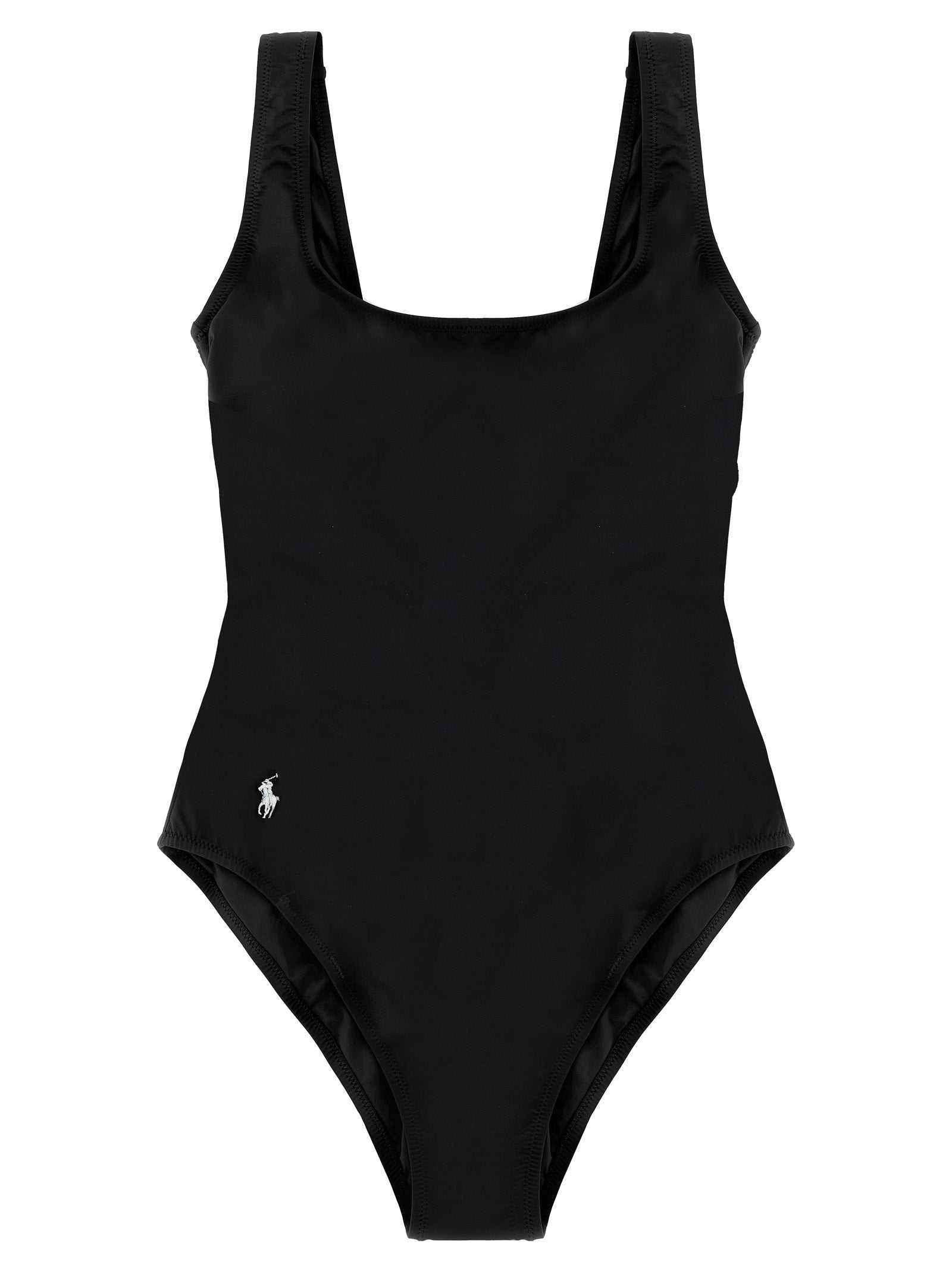One-Piece Swimsuit by Polo Ralph Lauren for women in stretch nylon black features a ethereal silhouette, artfully capturing the essence of Pony Waves Women's Stretch Nylon One-Piece Swimsuit with its ethereal design and refined cut.
