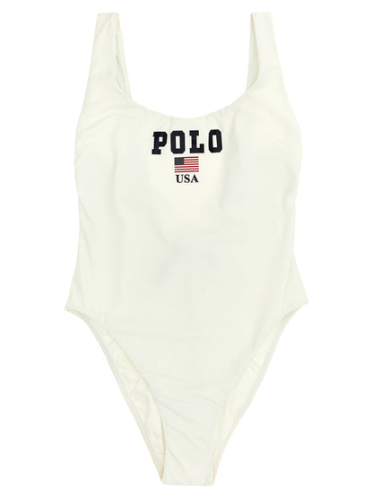Polo Ralph Lauren Women's Stretch Nylon One-Piece Swimsuit - White Print