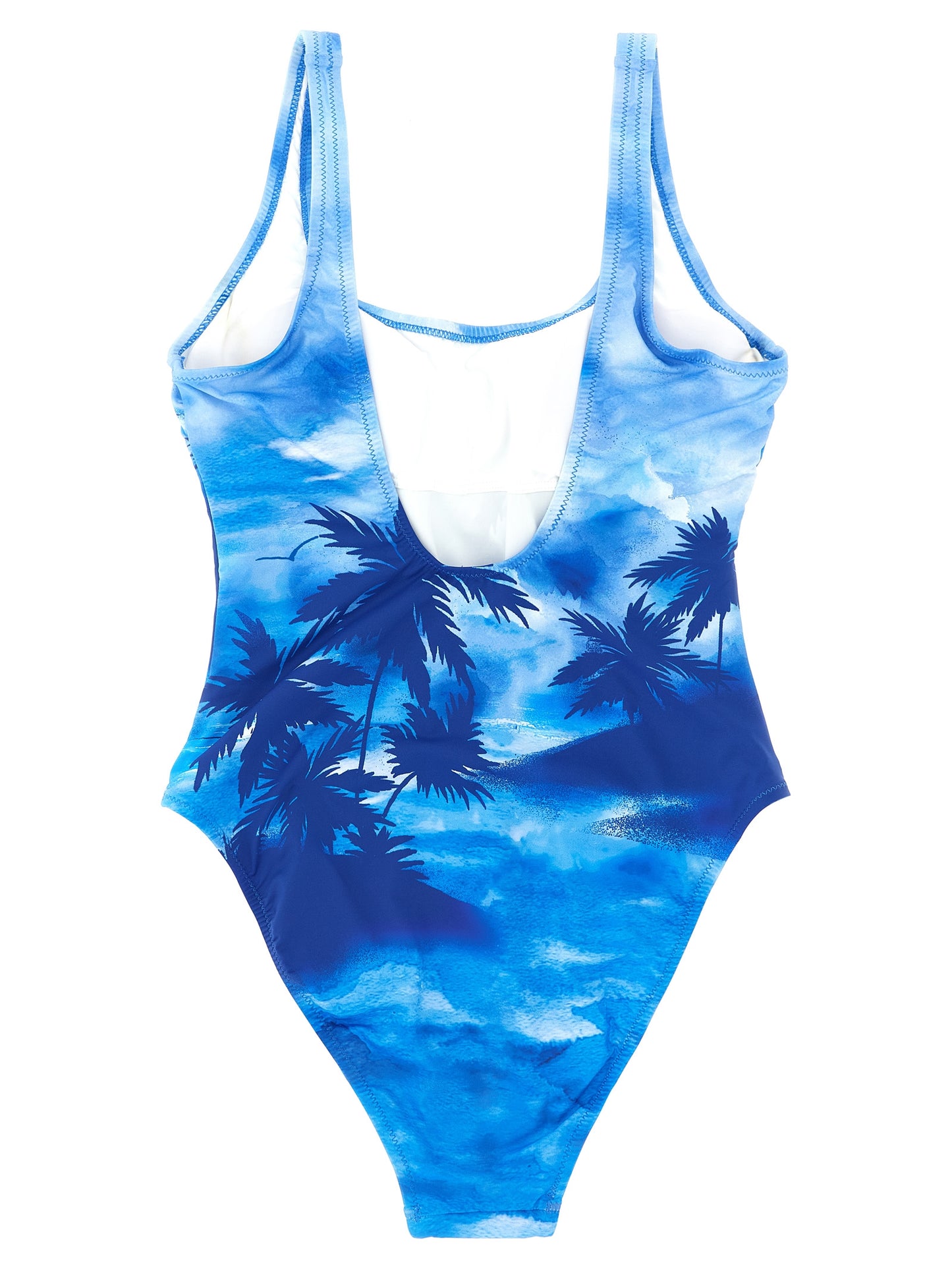 One-Piece Swimsuit by Polo Ralph Lauren for women in stretch nylon blue, patterned & print features a contemporary silhouette, showcasing the contemporary cut of this Women's Stretch Nylon One-Piece Swimsuit for a sophisticated, contemporary beachwear aesthetic.