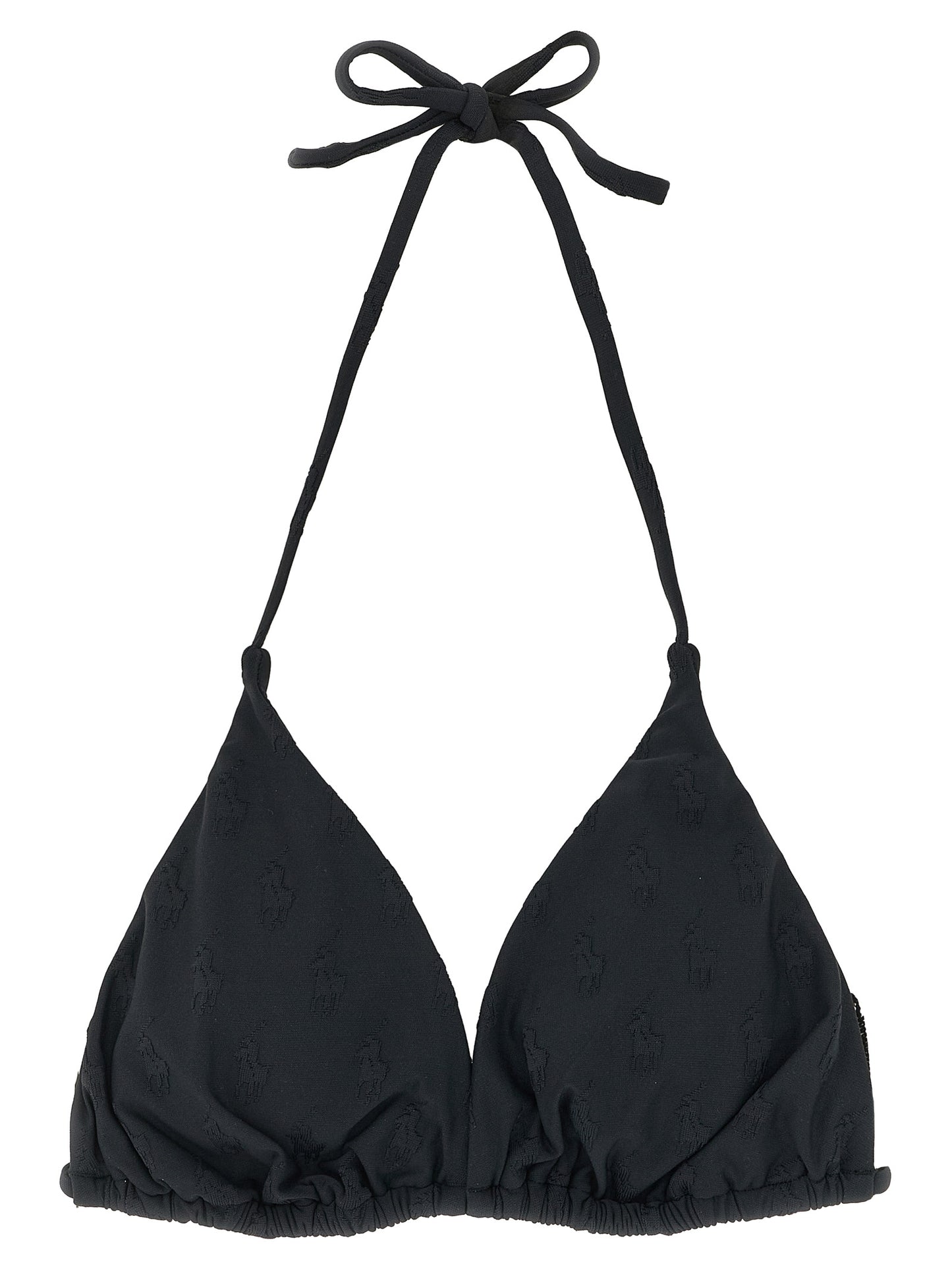 Swimwear Top by Polo Ralph Lauren for women in stretch polyester black & jacquard features a beach chic silhouette, beautifully showcasing the signature design of the Pony Women's Stretch Polyester Swimwear Top.