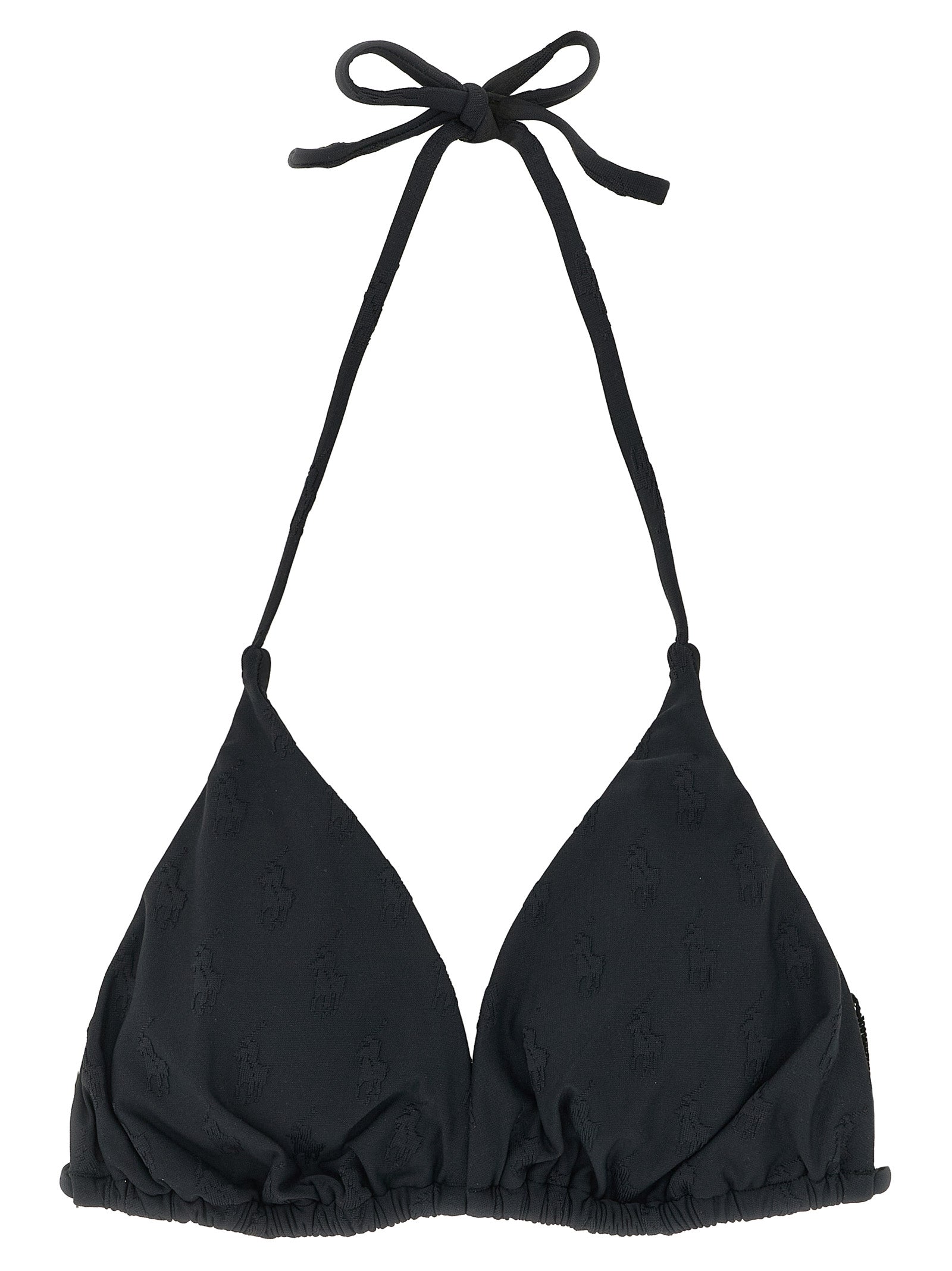 Swimwear Top by Polo Ralph Lauren for women in stretch polyester black & jacquard features a beach chic silhouette, beautifully showcasing the signature design of the Pony Women's Stretch Polyester Swimwear Top.